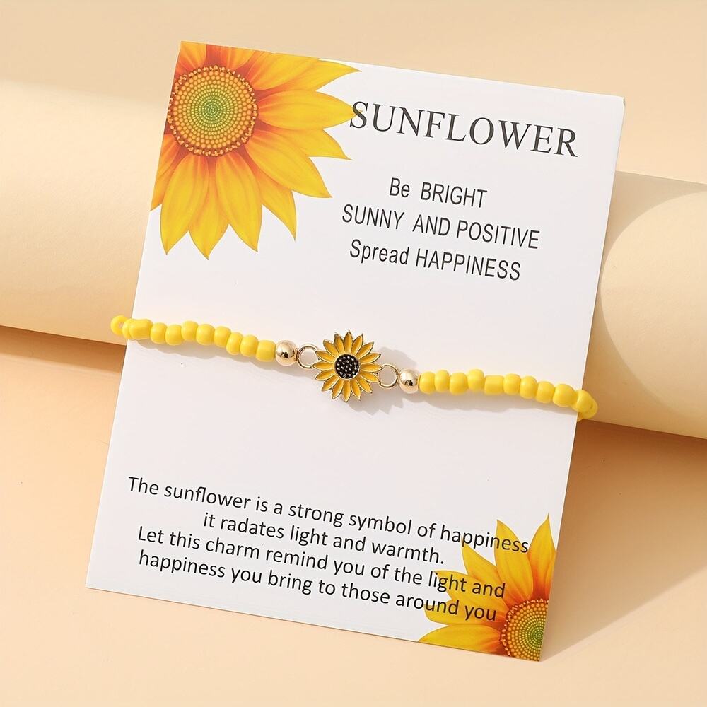 Simple Sunflower Beaded Bracelet daily reminder for positivity happiness & love